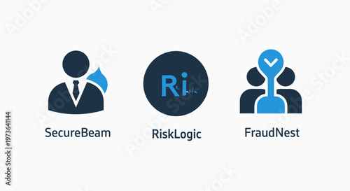 Cybersecurity risk management and fraud detection icons for secure business operations and logic analysis