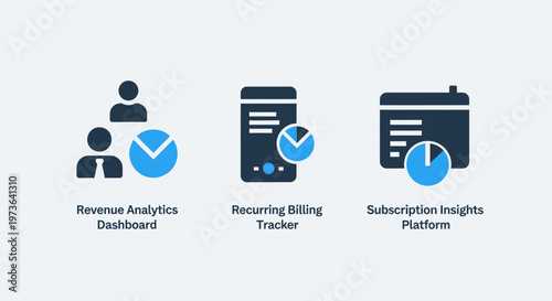 Subscription business and financial analytics icons set for revenue dashboard recurring billing tracker and subscription insights platform