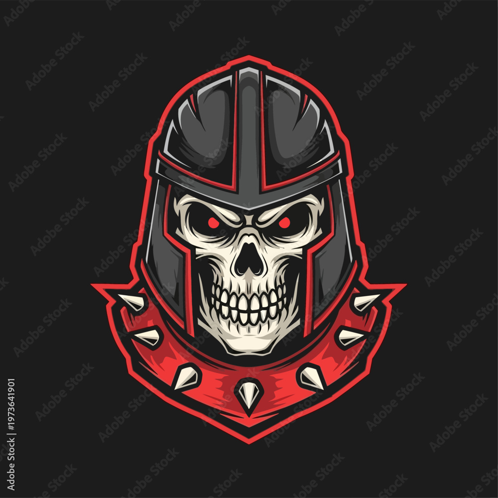 Fototapeta premium Intense Skull Knight Mascot with Spiked Collar.