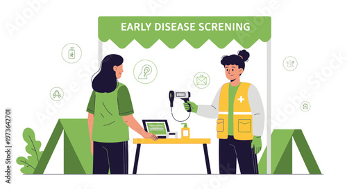 Healthcare worker performs early disease screening at a mobile clinic tent