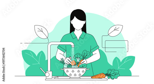 Healthy Eating: Person Washing Fresh Vegetables in Kitchen Sink for Healthy Meal Preparation