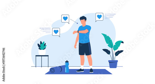 Man Checking Smartwatch After Workout, Fitness Tracker, Healthy Lifestyle, Exercise Motivation