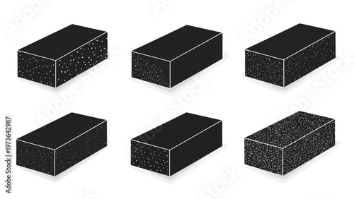 Six dark grey rectangular blocks with subtle textured patterns, isolated on white background