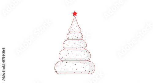 Creative christmas tree illustration composed of white meringue or marshmallow layers topped with a red star.