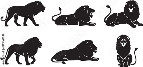 Lion Silhouette Vector Icon Set for Safari and Wildlife Design