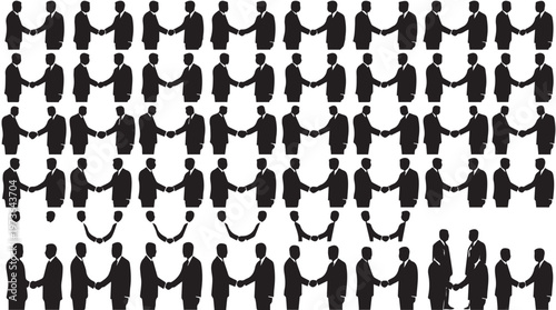 Numerous Silhouettes of Businessmen Shaking Hands in a Grid Pattern.