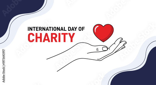 International day of charity concept featuring a human hand holding a bright red heart symbol to promote kindness, giving, and community support.