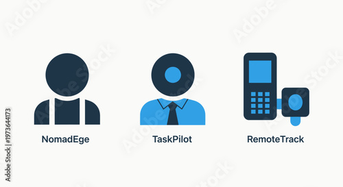 Icons depicting remote work setup with user profiles and mobile devices