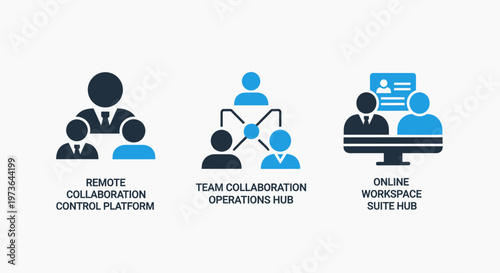 Icons representing private collaboration, team operations, and online workspace