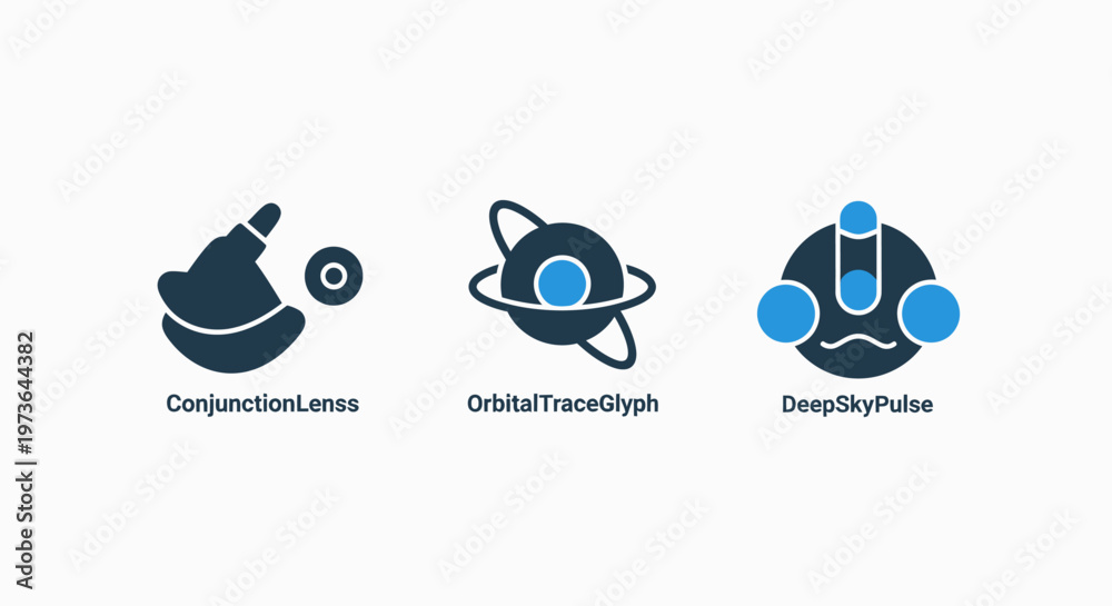 Fototapeta premium Abstract technology icons: data connection, orbital system, and deep space exploration