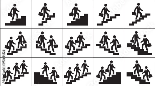 Business people climbing stairs symbolizing career progression and professional development.