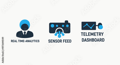 Real-time analytics and sensor data feed icons