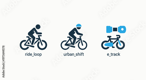 Icons representing different cycling modes and electric bike with e bike