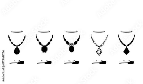 Elegant necklace collection vector with gemstone pendants on jewelry bust display for luxury retail showcase