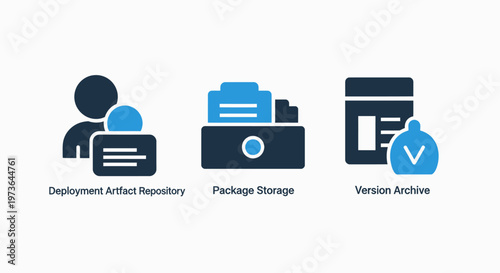 Software deployment and version control icons for package storage and archiving solutions