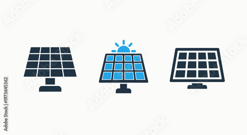 Solar panels generating clean renewable energy concept icons
