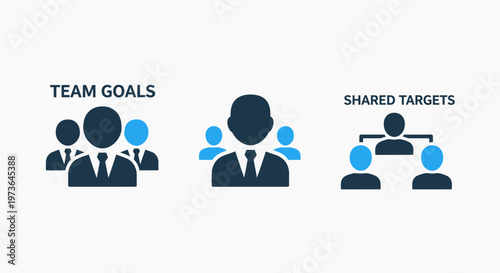 Team goals and shared targets business management icons