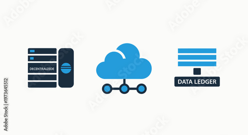 Cloud computing and secure data ledger technology icons