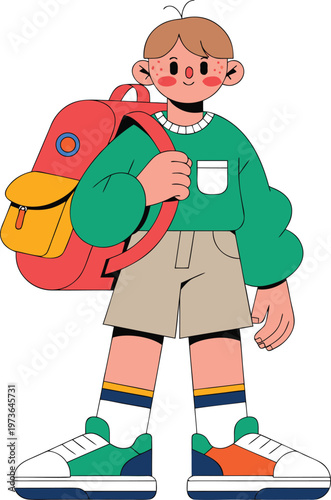 Cheerful schoolboy with backpack an illustration of youthful education