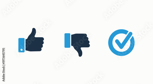 Customer feedback and approval symbols including thumbs up thumbs down and check mark icons