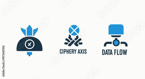 Set of abstract technology and data flow process icons