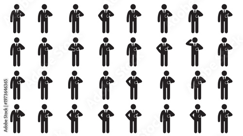 Group of businessmen in suits standing.