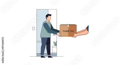 Delivery Service Man Handing Over Package To Customer At Door