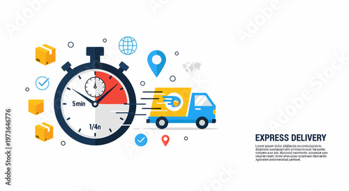 Express Delivery Service With Truck and Timer Illustration