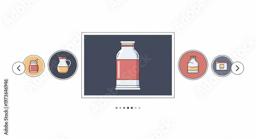 Minimalist Illustration Slider Design Featuring Various Liquid Containers