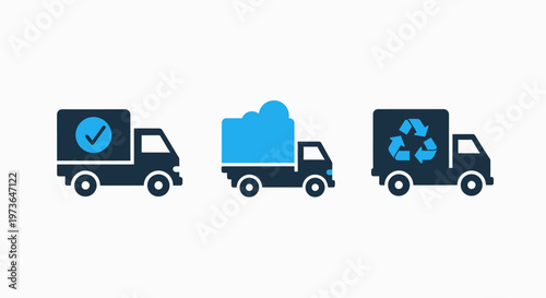 Logistics and recycling truck icons representing delivery, waste management, and eco-friendly transport solutions