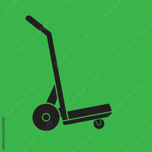 Black silhouette of a hand truck or pallet jack for industrial use on a green background.