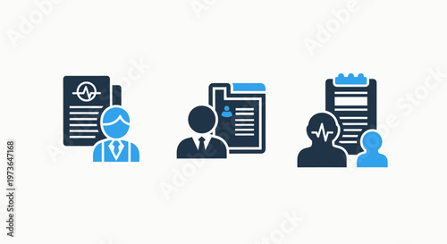 User profile and medical record icons for business and healthcare data management