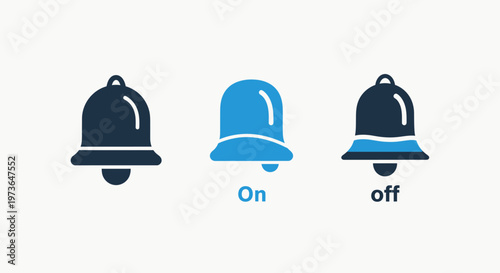Notification bell icons set showing alert status on and off