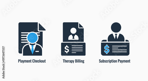 Financial transaction and payment billing process icons