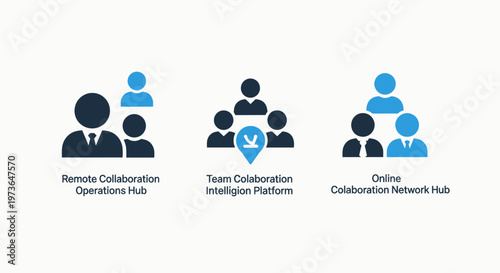 Set of corporate remote collaboration and team productivity icons