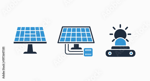 Solar energy technology and renewable power icons