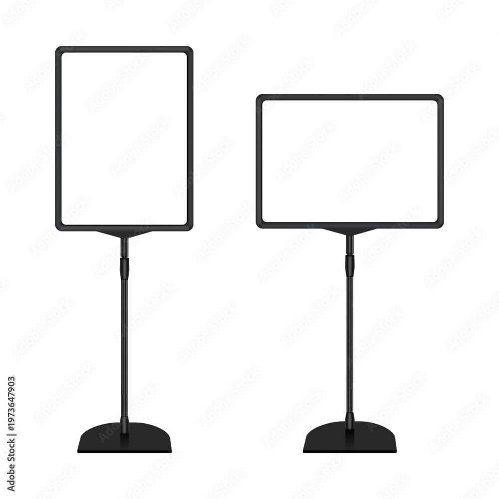 Fototapeta premium Information floor advertising stands mockups with vertical and horizontal frames, isolated on white background