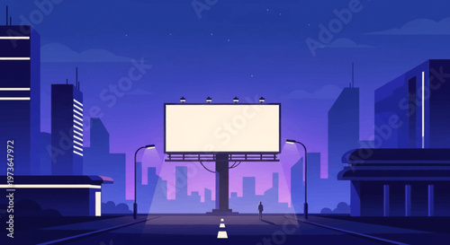 blank billboard in cityscape at dusk illustration