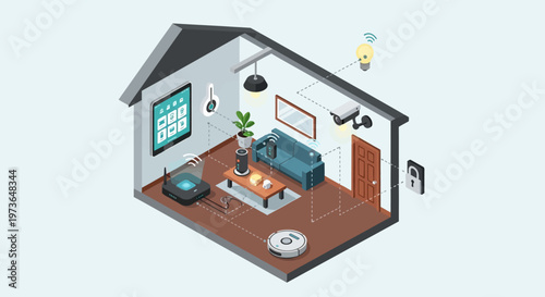 Smart Home Technology Integrated into Modern Living Room Interior Design.