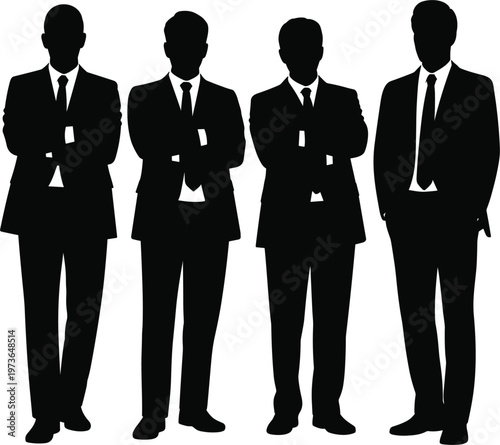 Business team silhouette group of men in suits, corporate professionals standing confident together