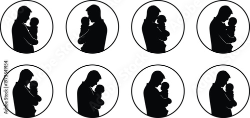 Mother and baby icons set elegant silhouette designs for parenthood family and maternal love illustrations