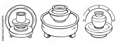 Potter's wheel set with ceramic pottery tools featuring clay, ceramics, workshop with crafting and sculpting