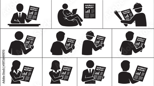People reading newspapers and magazines.