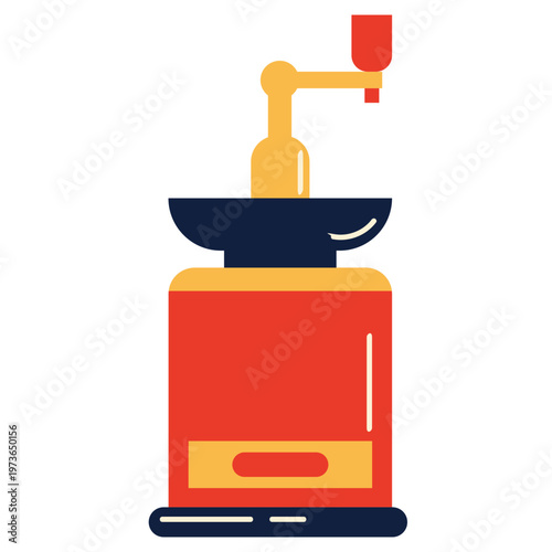 Vibrant Red and Blue Flat Design Manual Coffee Grinder Illustration.