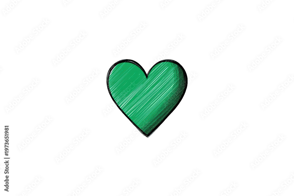 Fototapeta premium Green drawing heart icon on transparent background showing care, love, romance, and health