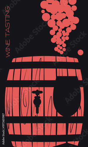 A graphic element featuring a wine barrel and glass for the winery's corporate identity, featuring grapes. An original design with an emphasis on winemaking traditions and a modern presentation