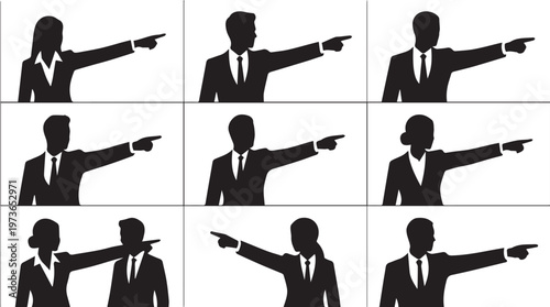 Silhouettes of business people pointing.