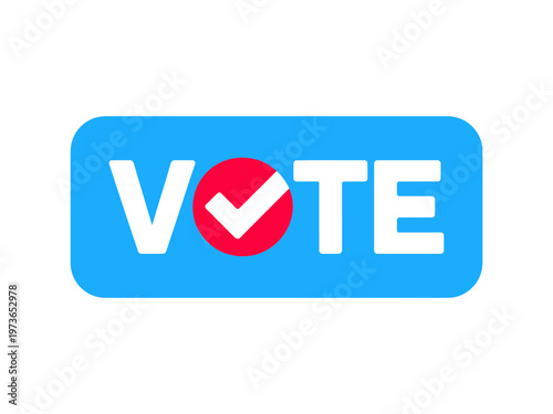A vector graphic illustration of a blue and red 'Vote' button with a checkmark