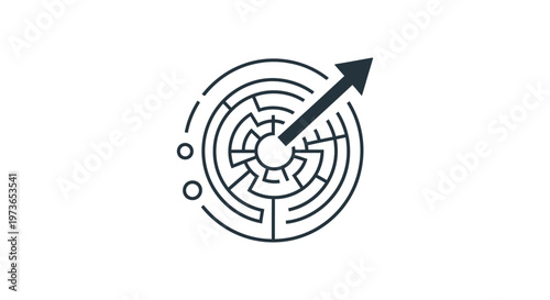 problem solving strategy an arrow breaking out of a circular maze for innovative solutions and overcoming challenges.