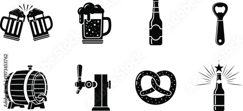 Oktoberfest icons set beer pretzels and celebration graphics for festive designs and bavarian culture